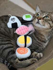 Scented Sound Toy Cat Sushi Plush Pet Toy Cute Plush Sushi Simulation Rice Ball 5 Piece Set - Multicolor - View 4