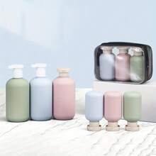 Conjunto de 3 frascos de xampu de viagem de plástico, frascos transparentes azuis para xampu, loção e bomba de espuma
