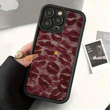 Red Lipstick Kisses Background Pattern Love  Black Phone Case For IPhone X/XS/11/12/13/14/15/16 Pro- Sleek & Durable Cover For Cool Guys & Girls, Anti-Scratch With Full Camera Protection- Perfect Unisex Gift,Stylish & Durable- Perfect Gift For Him/Her - Black - View 3
