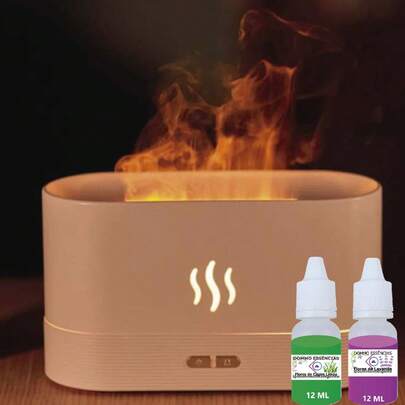 2 em 1 - Difusor Umidificador CHAMAS GRANDE LAREIRA + 2 Essências Concentradas Fogo Foguinho