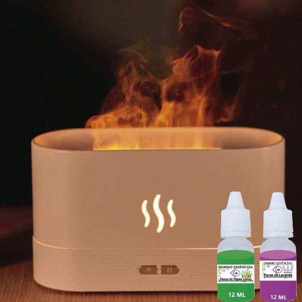 2 em 1 - Difusor Umidificador CHAMAS GRANDE LAREIRA + 2 Essências Concentradas Fogo Foguinho