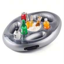 Inflatable Waterproof Bar Drink And Food Floating Tray, Multi-Functional Pool Party Cooler Cup Holder - Grey - View 5