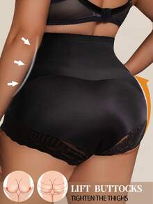 1pc Seamless High Waist Shaping Panties Plus Size Summer Women's Lace Tummy Control Panty Slimming Waist Trainer Sheath Flat Belly Underwear Butt Lifting Shapewear - Black - View 8