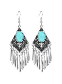 TopHanqi 1 Pair Bohemian Geometric Turquoise Imitation Tassel Drop Earrings, Versatile For Women Everyday/Party/Work, Gift, All Season