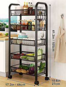 Rolling Utility Cart Organizer, Stable And Sturdy Black Rolling Storage Carts With Wheels, Storage Cart For Bathroom, Kitchen, Snack, Craft, Makeup, Kitchen Storage And Organization, Daily Essentials, Shelf Rack Dish Drying Rack Utensil, 3/4/5 Tier - Black - View 2