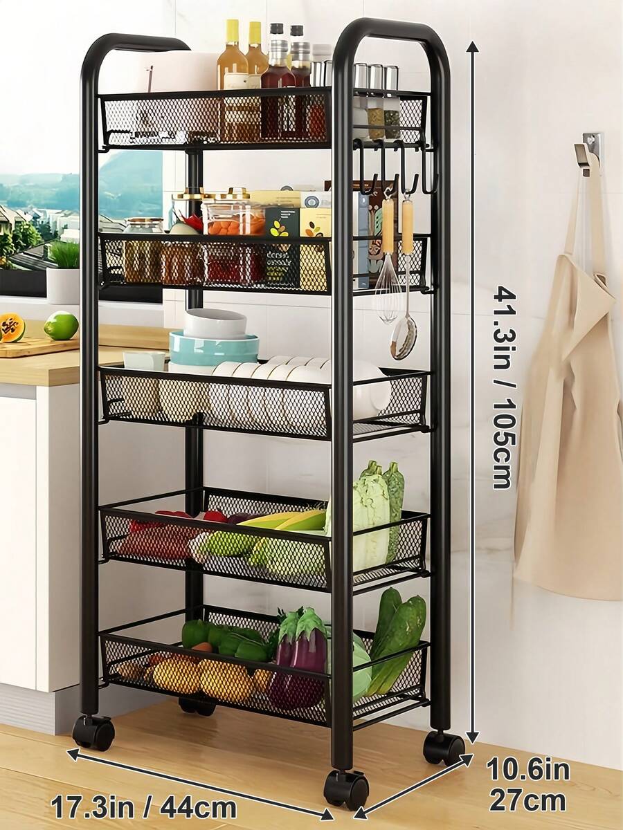 Rolling Utility Cart Organizer, Stable And Sturdy Black Rolling Storage Carts With Wheels, Storage Cart For Bathroom, Kitchen, Snack, Craft, Makeup, Kitchen Storage And Organization, Daily Essentials, Shelf Rack Dish Drying Rack Utensil, 3/4/5 Tier