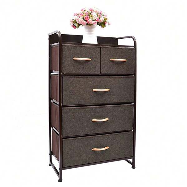 4 Tier Fabric Drawer Storage Organizer Unit - Modern Home Furniture For Bedroom, Living Room, Office - Space Saving Closet With Wood Handles.