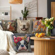 Vintage Elephant & Dog Print Pillowcase, Boho Style Cushion Cover For Home, Living Room, Sofa Decor