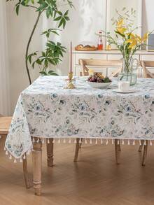 1件春夏清新鼠尾草绿花卉竹节流苏桌布，农舍风格长方形餐桌罩，可水洗，适用于家庭厨房、晚宴、野餐、约会、婚礼、主题派对、室内/室外使用。 - 鼠尾草綠 - 查看 5