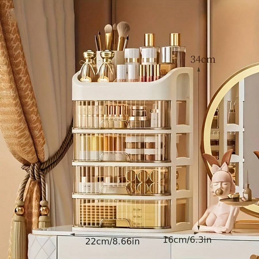 3-Shelf-5-Shelf Cosmetic Organizer, Dressing Table Cosmetic Organizer With Drawers - Spacious Storage Space For Skincare Products, Brushes, Eyeshadows, Lotions, Lipsticks, Nail Polishes - Perfect For Dressing Tables, Bathrooms, Bedrooms And Vanities - 5層 - 查看 1