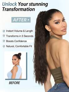 马尾接发 30 英寸长卷发波浪形抽绳马尾接发 合成发夹接发 自然造型合成假发 女士适用 - 彩色 - 查看 6