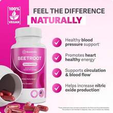 Rosabella Organic Beetroot Capsules (1300mg) For BloodFlow & Heart Health - Hot Pink - View 5