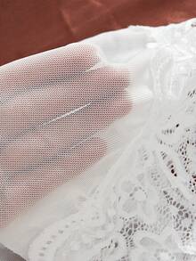 Floral Lace Crotchless Lingerie Teddy, Sexy Deep V Neck Ruffle Mesh Halter Bodysuit, Women's Sexy Lingerie & Underwear - trắng - Xem 5