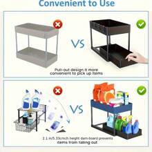 TAIMASI TAIMASI 2-Tier Under Sink Storage Organizer - 2pc Pull-Out Organizers With Slide Out Shelf And Metal Sliding Drawer For Kitchen, Bathroom, Pantry Cabinet, And Closet Organization - Space-Saving Solution For Maximizing Storage Capacity