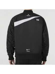 Nike Men's Comfortable Stand-Up Collar Double-Sided Wear Bomber Jacket Baseball Jacket Cotton Coat - Black and White - View 7