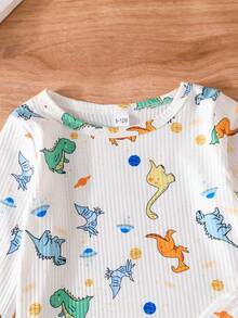 Bộ quần áo thun dài tay in hình khủng long/màu trơn mùa thu cho bé trai, phong cách giản dị, phong cách đi học - Nhiều màu - Xem 6