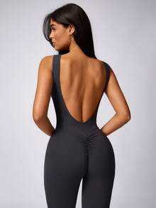 MASKERT Women's Yoga Jumpsuit, Sleeveless Sports Jumpsuit, Quick-Dry High Elasticity Jumpsuit - Dark Grey - View 2