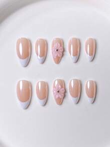 10 Pieces Of Pure Handcrafted Three-Dimensional Ice Translucent Carved Flowers, With Orange Flower Centers As Embellishments, Yellow French Manicure Surface Decorated With Water Ripples, Paired With Golden Steel Ball Faux Pearls, Pink Magic Mirror Coils, Pink Flower Accessories French Style, Golden Star Stickers, High-End Aurora White French Style, Press On Nails Nail Supplies Nails