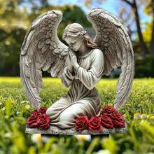 2D Engel Garten Plakette - Klassisches Acryl Rasenschild, betender Engel mit Rosen Ton-Topf Design, wetterfestes Outdoor Dekor für Garten, Friedhof und Landschaftsverschönerung, Märchenstil mit exquisiten Details, 2D Engel Garten Ornament, zufälliger Stil
