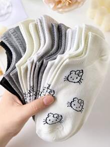 Sanrio Hello Kitty 5 Pairs Of Women's Ankle Socks, Cartoon And Cute Black And White Crew Socks, Suitable For Summer, With Random Colors