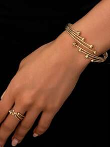 Conjunto de 2 peças de pulseiras da moda, anel aberto, pulseira feminina com céu estrelado, vários círculos, joias, pulseiras da moda simples, anel