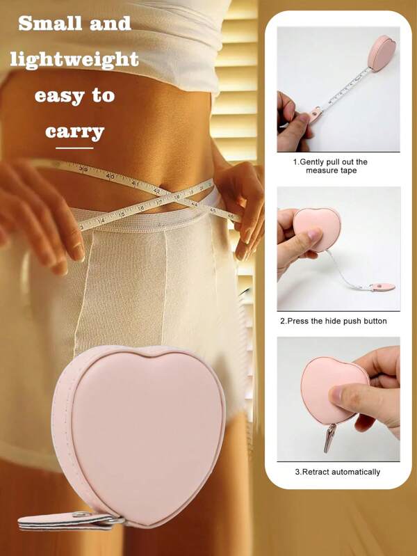 1pc Heart-Shaped Retractable Tape Measure 1.5M Portable Dual-Sided Ruler For Clothing Body Measurement Sewing Design Mini Flexible Household Measuring Tool Accurate Height Cloth Scale Cute Home Use