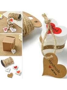 96 peças de etiquetas de papel para presentes, etiquetas penduradas, para artes e ofícios, com cordão de juta, retângulo/coração, cores variadas