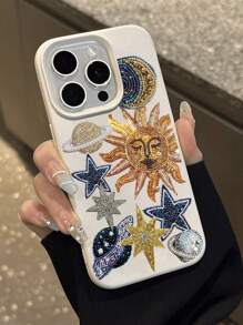 1 pièce Étui de protection pour téléphone doux, antichute et antidérapant avec motif brillant soleil et étoiles de l'univers, compatible avec Apple et autres téléphones