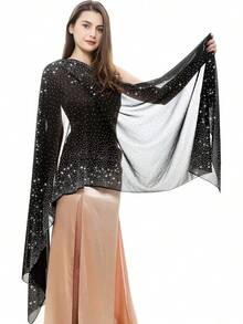 REEMONDE Womens Rhinestones Pashmina Shawls And Wraps Evening Dresses Chiffon Shawl Sparkly Scarf - Đỏ - Xem 7