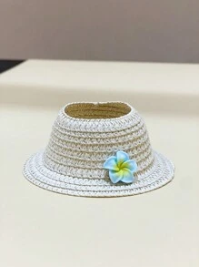 (Hat Only)1pc Doll Hat,Vacation Style/Hawaiian Style Plumeria Straw Hat, Hibiscus Straw Hat, Suitable For Taking To The Beach For Vacation Trips.