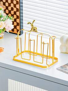 1pc Gold Cup Holder With 6 Storage Racks, Cup Organizer Rack Suitable For Glass Cups, Beer Mugs, Ceramic Mugs Etc., With Drip Tray, Convenient To Use, Minimalist Gold Design, Thick Material, Home Decor And Storage Accessory - Multicolor - View 16