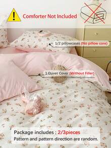 2/3pcs Pink Floral Duvet Cover Set, Bedding, Ultra Soft Skin-Friendly Duvet Cover, Suitable For Dormitory, Washable Duvet Cover, Ditsy Floral Pattern Duvet Cover Set, Without Duvet Insert, Suitable For Twin, Full, Queen, King And Other Bed Sizes, All Seasons, Bedroom Home Decor, Bedding Gift, Machine Washable, Twin, Full, Queen - Baby Pink - View 7