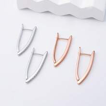 1 对时尚简约 925 纯银方晶锆石几何三角形吊坠耳环，适合女士，适合派对、度假、婚礼 - 玫瑰金 - 查看 2