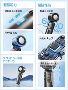 【2025夏新設計】携帯扇風機 ハンディファン 手持ち 卓上け 首掛け 冷却プレート搭載 接触冷感 100段階風力調節 LED表示 6000mAh 長時間稼働 USB Type-C急速充電 3way使用 折りたたみ 持ち運び 小型 静音 軽量型 - 星空の灰色 - チェックする 5