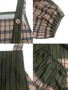 Women's Fashionable Casual Lattice Cuffed Jumpsuit, Loose & Comfortable For Leisure, Beach, Daily Commute, Home, Spring/Summer