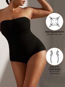 1pc Plus Size Women's Black Seamless Shapewear, With Waist Cincher, Tummy Control, Butt Lifting Function, Flattens Stomach, Slims Figure, Waist Shaping - Black - View 6