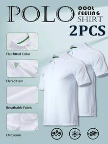 2PCS Men's Solid Pique Polo Shirt - White - View 1