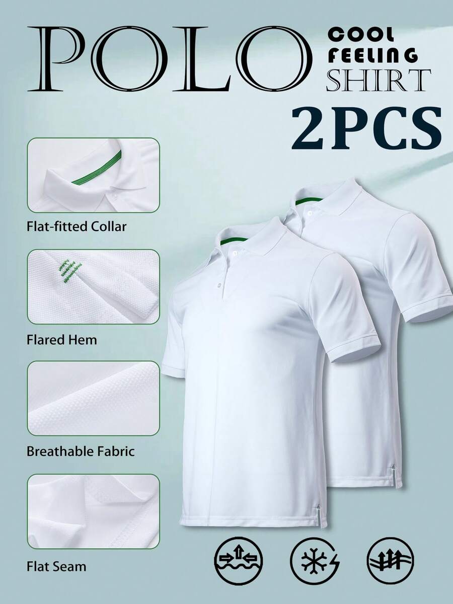 2PCS Men's Solid Pique Polo Shirt - White - View 1