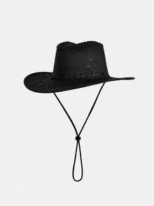 1pc Unisex New American Cowboy Hat, Outdoor Travel Sun Protection Cap, Suitable For Stage Performance - Black - View 3