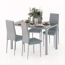 Jooli H Dining Table And Chairs Set 4, 120cm Glass Table With 4 PU Leather Upholstered High Back Chairs Modern Dining Room Sets For Home Kitchen, Grey - Grey - View 2