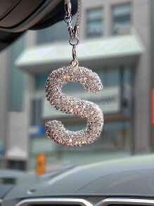 1pc Car Interior Pendant Rhinestone A-Z Letter Car Rear View Mirror Pendant Rear View Mirror Pendant Interior Decoration