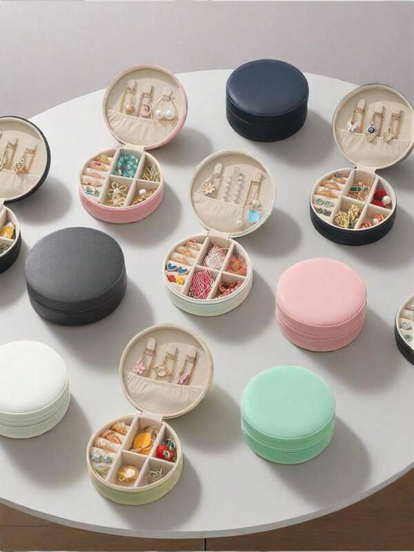 5/1 Pieza Caja de joyería con cremallera redonda, caja de almacenamiento de joyas portátil, caja de almacenamiento de joyas para viajes, caja de almacenamiento de joyas, caja de joyas impermeable y a prueba de polvo para pendientes, collares, pulseras y anillos, diseño clásico y sencillo, esencial para viajes, regalo de Navidad, regalo del Día de San Valentín, regalo del Día de la Madre, regalo de cumpleaños