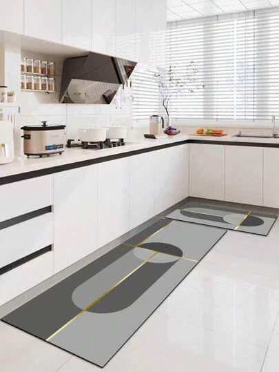 1pc Diatomite Kitchen Mat, High-Grade Grey Tone With Gold Line Design, Modern Minimalist Style, 3mm Thickness, Waterabsorbent Kitchen Carpet And Mat, Simple Diatomite Soft Rubber Floor Mat, Suitable For Kitchen, Bathroom, Entrance, Laundry Room