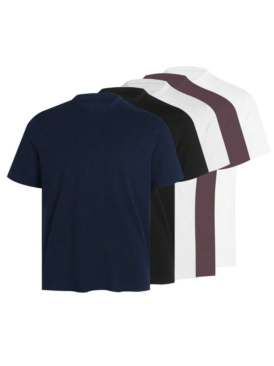 Blueplus Men's 1Pc  Classic Cotton T-Shirt, 220g Weight, 100% Cotton, Comfortable To Wear, Very Suitable For Running, Leisure Or Outdoor Entertainment, Versatile Cotton Solid Color Short-Sleeved | Skin-Friendly And Comfortable Holiday Gift, A Certain Thickness Is Suitable For Summer