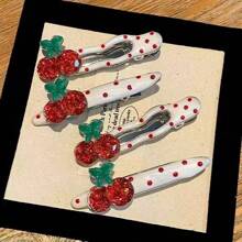 2 Stück / 4 Stück Mode Kirsche Haarspangen, legere Polka Dot Zinklegierung Haarspangen, süße Haaraccessoires geeignet für alle Jahreszeiten, perfekt passend zu lässigen Outfits und Geburtstagsgeschenken, flache Klemmspange, Haarclip, Haarklammer