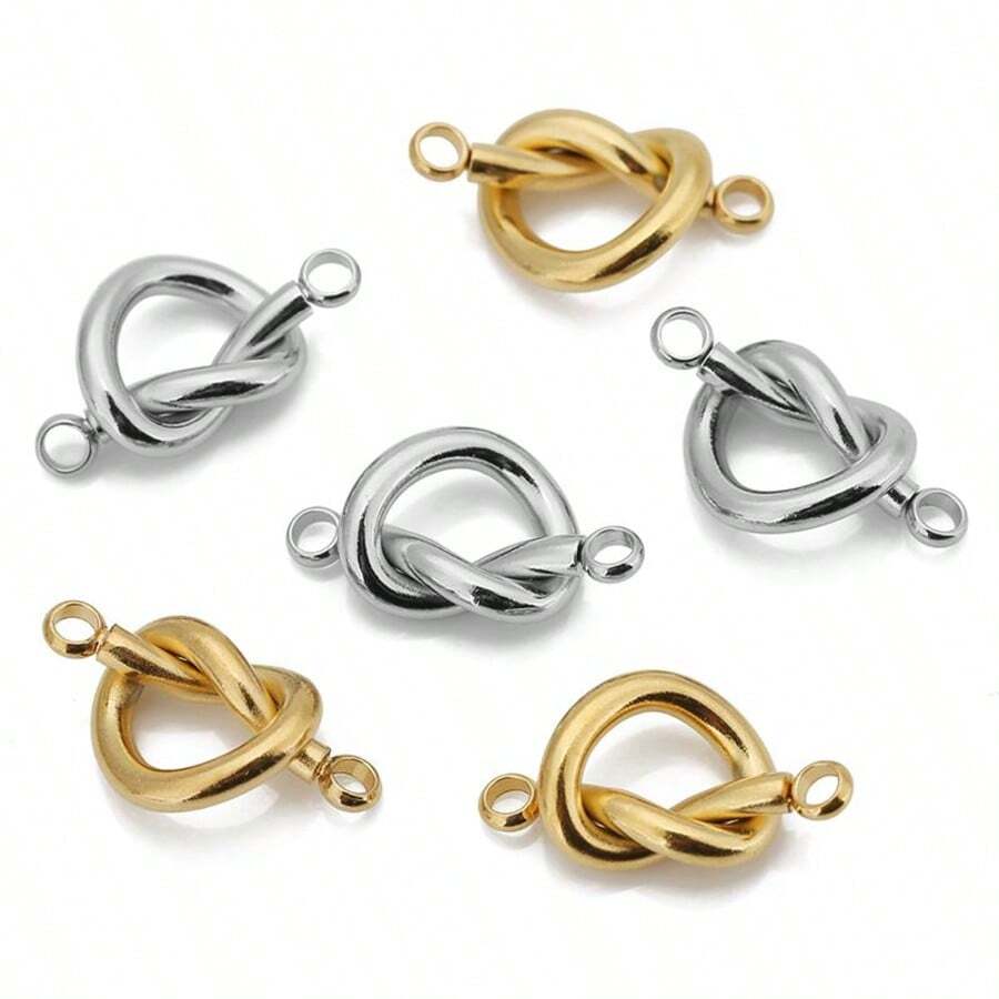 5pcs/Lot Stainless Steel Knot Connector For Bracelets Double Hole Cross Heart Charm DIY Jewelry Making Necklace Earring Supplies