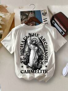 男童休闲年轻男孩女神雕像字母印花圆领夏季T恤 - 白色 - 查看 1