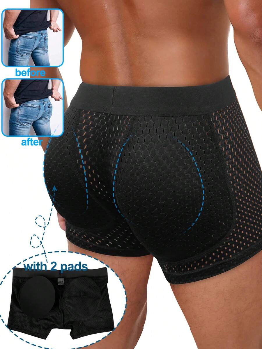 Men Butt Lifter Shapewear Butt Shaper Breathable Mesh Boxer Padded Enhancing Underwear Tummy Control Daily Briefs Male Lingerie Body Shaper - màu đen - Xem 1