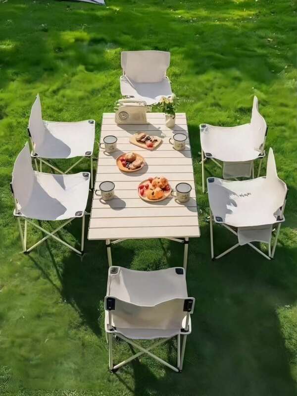 1pc Portable Multifunctional Outdoor Foldable Table And Chair Set, For Camping, Picnic, Barbecue, Lightweight And Collapsible, Suitable For Balcony, Backyard