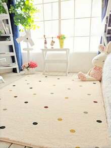 1pc Lightweight Soft Faux Cashmere Rectangle Mat, Colorful Polka Dot Pattern Faux Cashmere Rug, Lightweight Soft Comfortable, Suitable For Bedroom, Living Room And Nursery - Decorative Beige Floor Mat, Colorful Polka Dot Pattern, Thin And Easy To Clean, Living Room Carpet - Multicolor - View 2